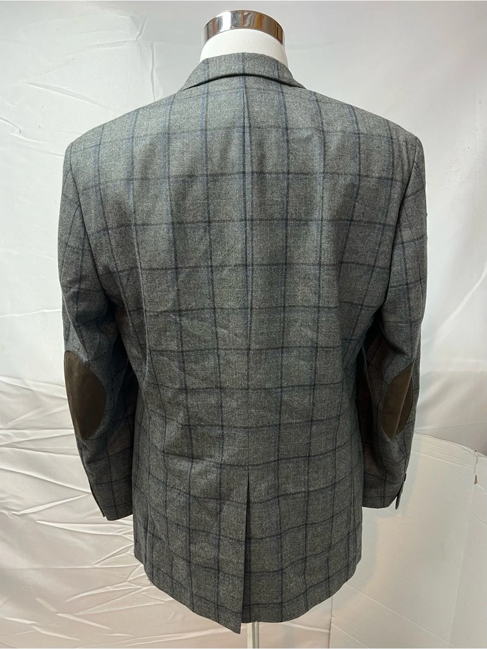 Ralph Lauren Men's 38R Gray Plaid Brown Elbow Patches Wool Blazer Jacket Coat